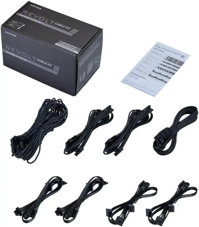 Main image of Phanteks PH-CBKT-G5S_BK01 Revolt Cable Kit, PCIe Gen5 Starter Set, 12VHPWR, Individually Sleeved Cables with combs, Compatible with Revolt and AMP series power supplies, Black