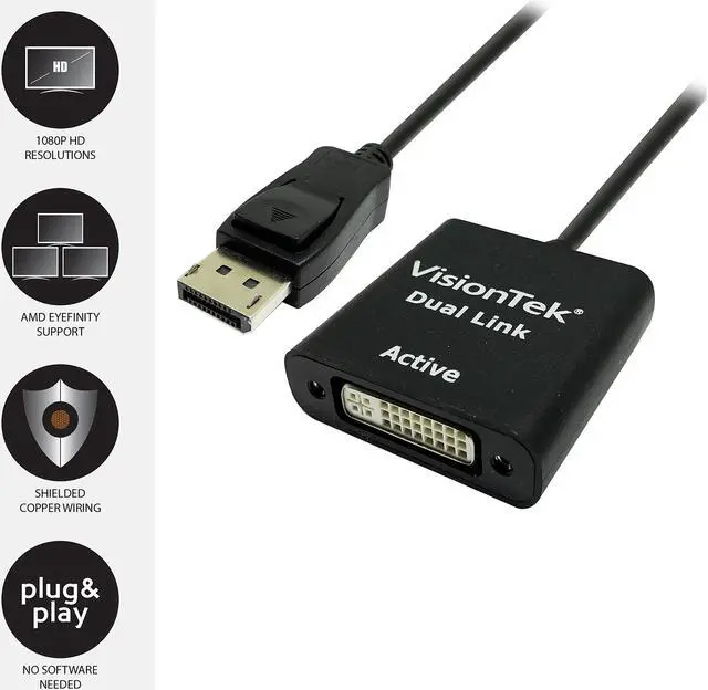 Alt view image 5 of 5 - VisionTek 900639 DisplayPort to Dual Link DVI-D Active Adapter (M/F)