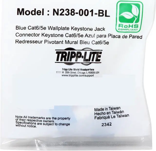 Alt view image 7 of 7 - TRIPP LITE N238-001-BL Cat6/Cat5e 110 Style Punch Down Keystone Jack - Blue