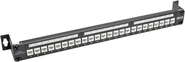 Alt view image 4 of 5 - Tripp Lite 24-Port Cat6a Patch Panel w/ Down-Angled Ports RJ45 Ethernet 1U Rackmount TAA (N254-024-6AD)