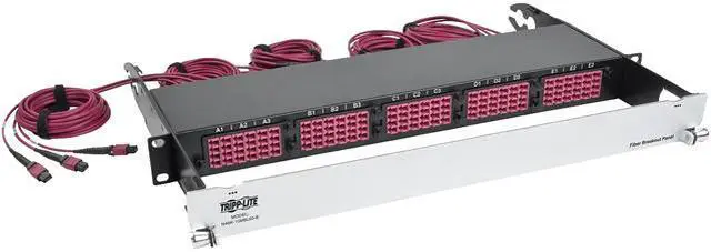 Main image of Tripp Lite 50/125 Breakout Fiber Patch Panel, 40 GB to 10 GB, 15 MTP QSFP to 60 LC Duplex OM4 Multimode Ports, 1U (N48K-15M8L60-B)