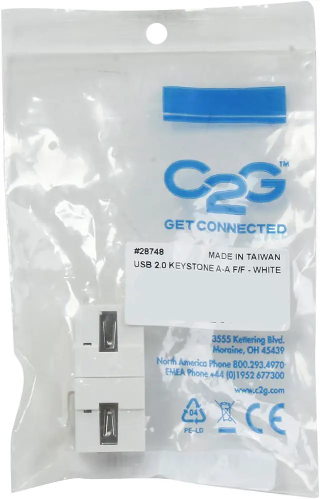 Alt view image 6 of 6 - C2G/Cables To Go 28748 Snap-In USB A/A Female Keystone Insert Module (White)