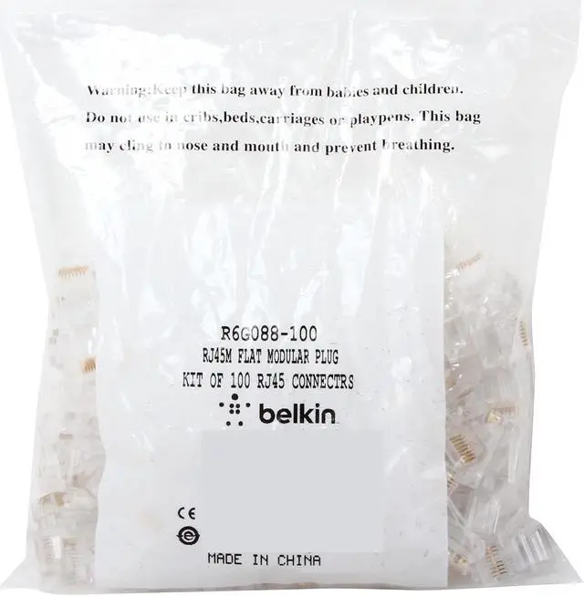 Alt view image 2 of 2 - BELKIN R6G088-100 RJ-45 (m) Flat Cable Plug 100 Pack