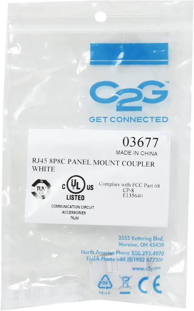 Alt view image 5 of 5 - C2G 03677 RJ45 (8P8C) Coupler Keystone Insert Module - White