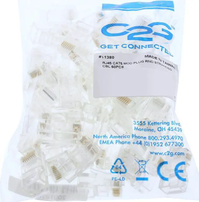 Alt view image 3 of 3 - C2G/Cables To Go 11380 RJ45 Cat5E Modular Plug for Round Stranded Cable - 50pk