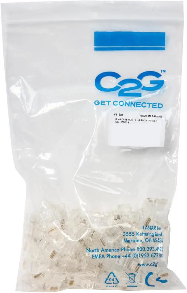 Alt view image 2 of 2 - C2G/Cables To Go 11381 RJ45 Cat5 8 x 8 Modular Plug for Round Stranded Cable - 100pk