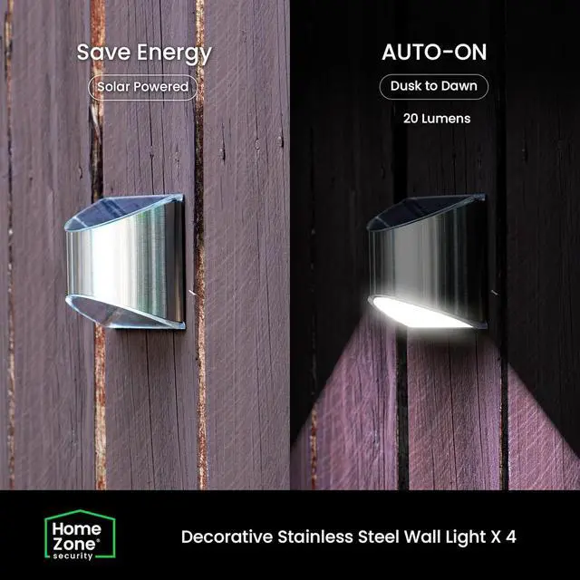 Alt view image 4 of 7 - Home Zone Security Solar Wall Lights - Decorative Outdoor Solar Fence Post and Step Lights, Weatherproof with No Wiring Required, Stainless Steel (4-Pack)