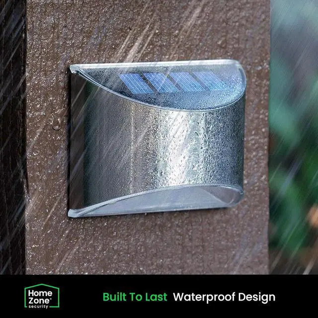 Alt view image 5 of 7 - Home Zone Security Solar Wall Lights - Decorative Outdoor Solar Fence Post and Step Lights, Weatherproof with No Wiring Required, Stainless Steel (4-Pack)