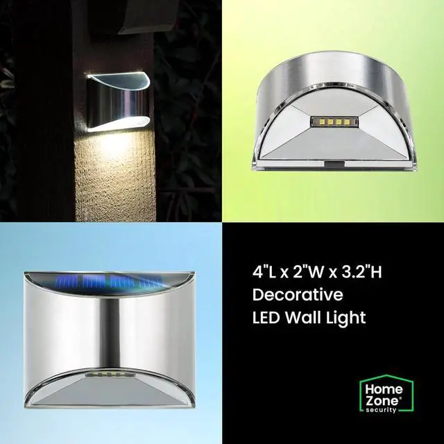 Alt view image 6 of 7 - Home Zone Security Solar Wall Lights - Decorative Outdoor Solar Fence Post and Step Lights, Weatherproof with No Wiring Required, Stainless Steel (4-Pack)