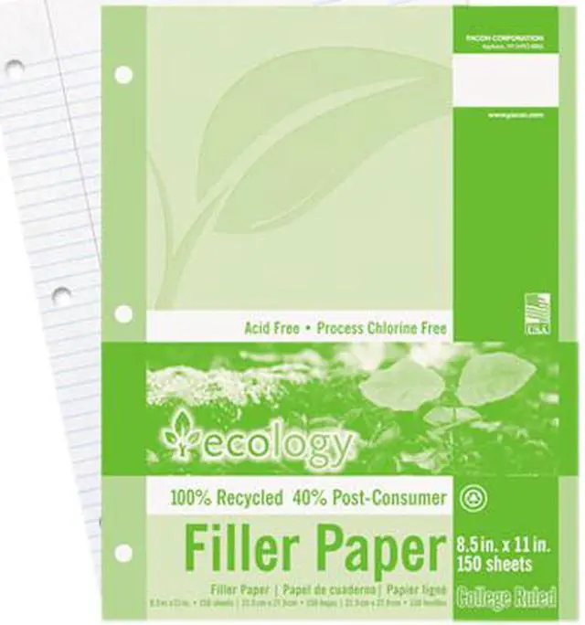 Main image of Pacon 3202 Ecology Recycled Filler Paper 150 Sheet - College Ruled - Letter 8.50" x 11" - 150 / Pack - White Paper