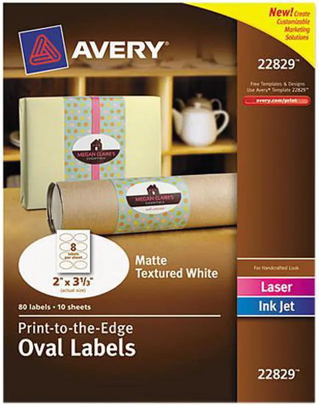Main image of Avery Oval Print-to-the-Edge Easy Peel Labels Laser Matte White 2 x 3 1/3 80