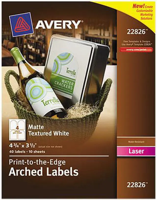 Main image of Avery Water-Resistant Arched Labels, Print to the Edge, Textured Matte, 3-1/2" x 4-3/4", 40 Labels (22826)