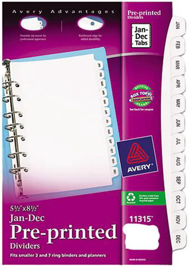 Main image of Avery Preprinted Tab Dividers 12-Tab 8 1/2 x 5 1/2 11315