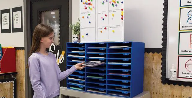 Alt view image 3 of 3 - Pacon 001318 70% Recycled Corrugated Mail Box, 30 Slots, Blue