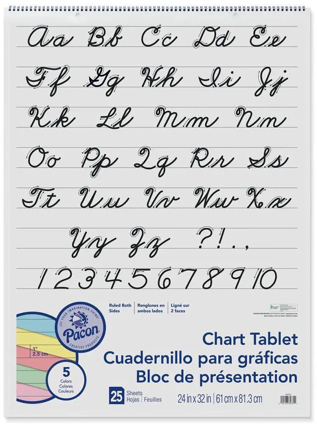 Alt view image 2 of 2 - Pacon® Colored Paper Chart Tablet, 5 Assorted Colors, Cursive Cover, 1 in ruled 24" x 32", 25 Sheets