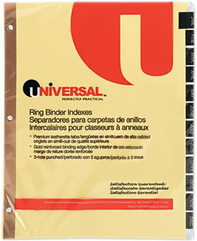 Main image of UNIVERSAL Leather-Look Mylar Tab Dividers 12 Month Tabs Letter Black/Gold 12/Set 20823