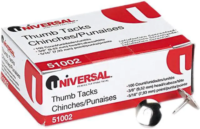 Main image of Universal Thumb Tacks Steel Silver 5/16" 100/Box 51002