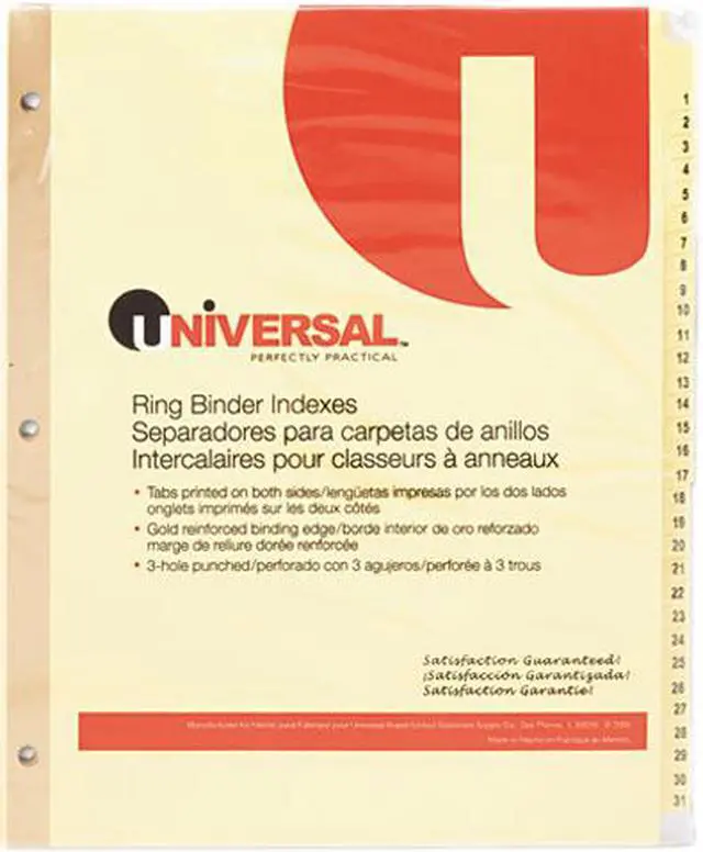 Main image of UNIVERSAL Preprinted Plastic-Coated Tab Dividers 31 Numbered Tabs Letter Buff 31/Set 20813