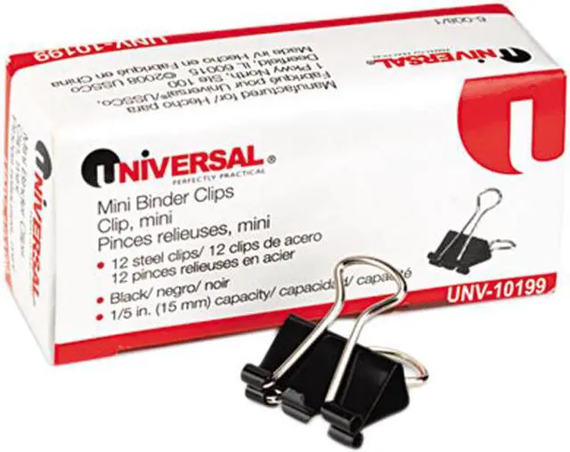 Main image of Mini Binder Clips, Steel Wire, 1/4" Capacity, 1/2" Wide, Black/Silver, 12/box