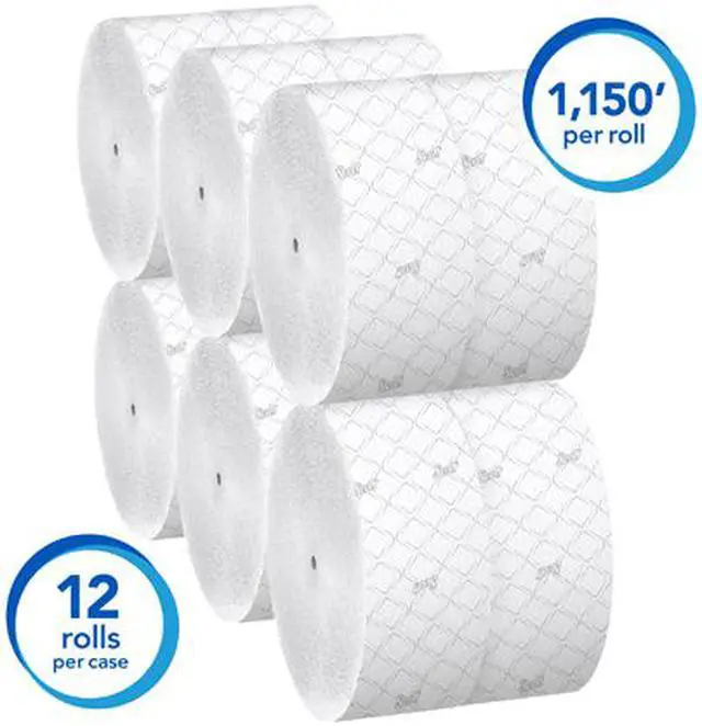 Alt view image 5 of 8 - Scott Essential Jumbo Roll Coreless Toilet Paper (07006), 2-PLY, White, 12 Rolls / Case, 1,150' / Roll