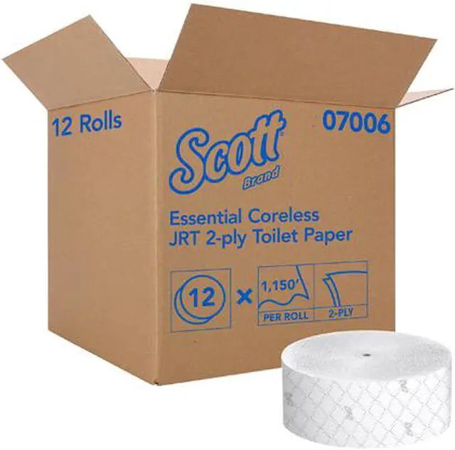 Alt view image 8 of 8 - Scott Essential Jumbo Roll Coreless Toilet Paper (07006), 2-PLY, White, 12 Rolls / Case, 1,150' / Roll