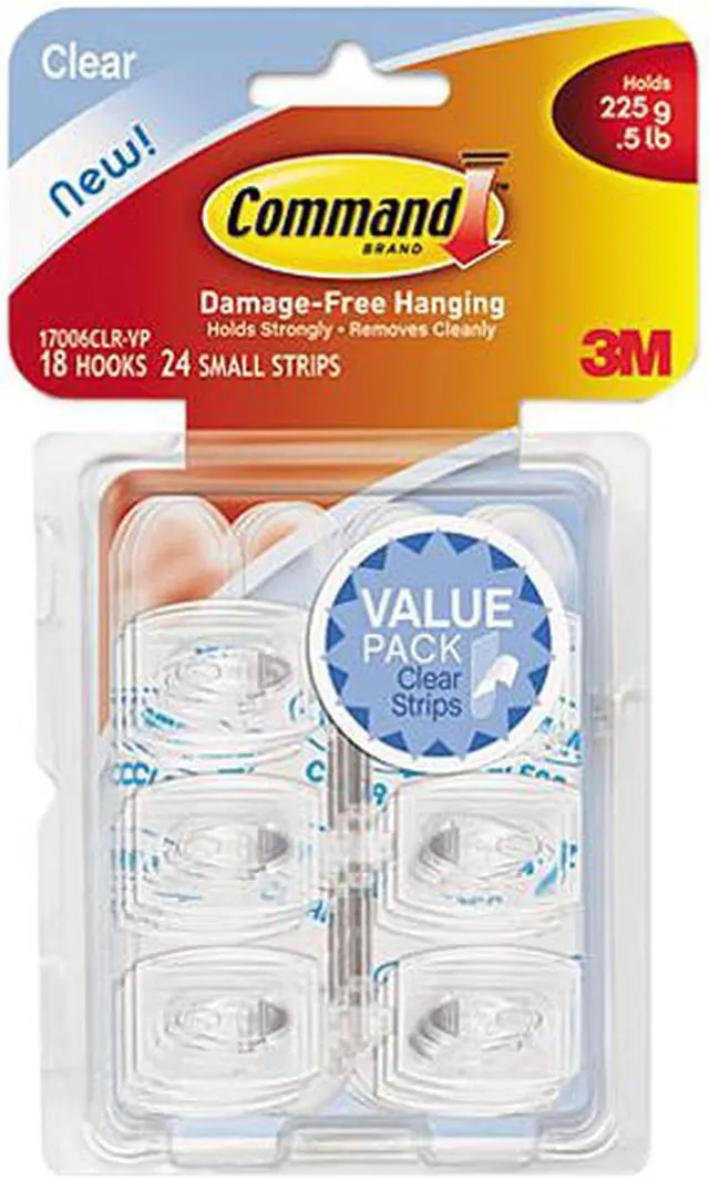 Main image of Clear Hooks & Strips, Plastic, Mini, 18 Hooks &Pack