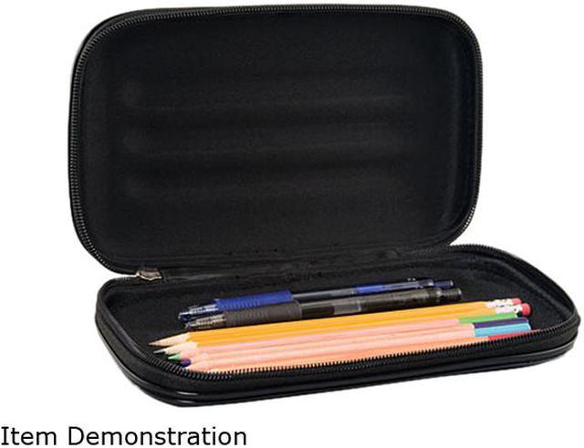 Large Soft-Sided Pencil Case, Fabric With Zipper Closure, Black