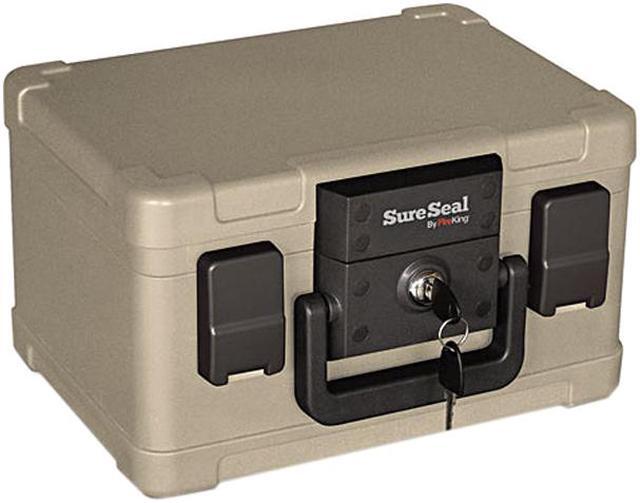 Fire and Waterproof Chest, 0.15 cu ft, 12.2w x 9.8d x 7.3h, Taupe