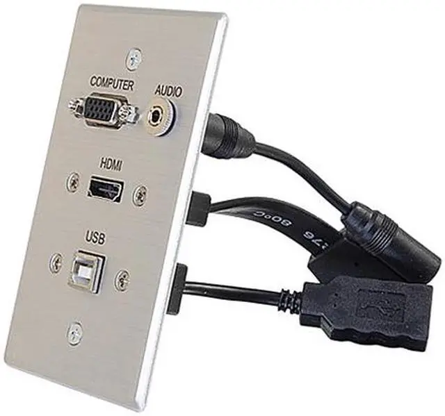 Alt view image 2 of 5 - HDMI, VGA, 3.5MM AUDIO AND USB PASS THROUGH SINGLE GANG WALL PLATE - ALUMINUM
