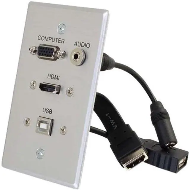 Main image of HDMI, VGA, 3.5MM AUDIO AND USB PASS THROUGH SINGLE GANG WALL PLATE - ALUMINUM