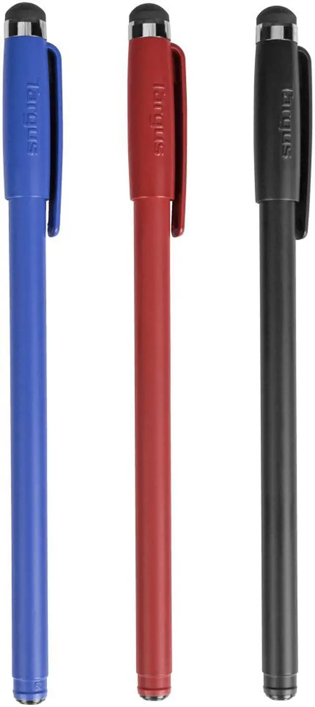 Main image of Targus Antimicrobial Stylus & Pen (3 Pack) - 3 Pack - Rubber - Black, Red, Blue - AMM0601TBUS