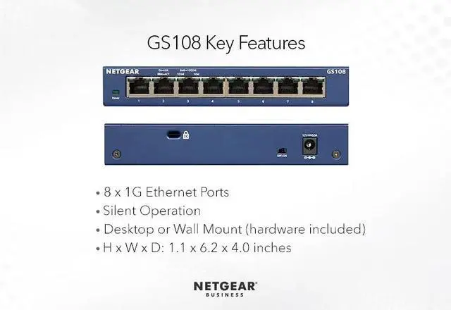 Alt view image 6 of 10 - Netgear ProSafe GS108 8-Port Gigabit Ethernet Unmanaged Switch, GS108-400NAS