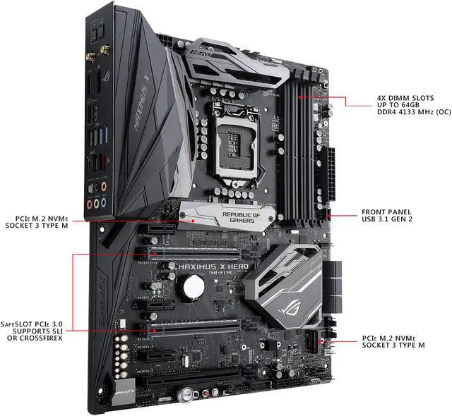 Alt view image 5 of 9 - ASUS ROG Maximus X Hero (Wi-Fi AC) LGA 1151 (300 Series) Intel Z370 ATX Intel Motherboard