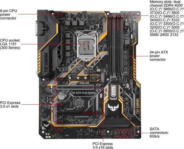Alt view image 4 of 6 - ASUS TUF Z370-Plus Gaming LGA 1151 (300 Series) Intel Z370 ATX Intel Motherboard