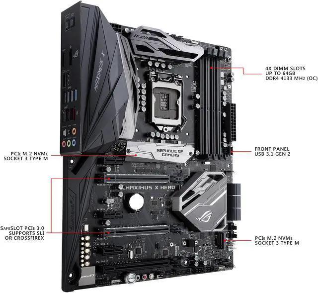Alt view image 4 of 7 - ASUS ROG Maximus X Hero LGA 1151 (300 Series) Intel Z370 HDMI USB 3.1 ATX Intel Motherboard