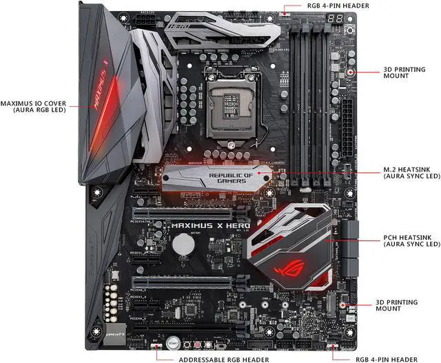 Alt view image 3 of 7 - ASUS ROG Maximus X Hero LGA 1151 (300 Series) Intel Z370 HDMI USB 3.1 ATX Intel Motherboard