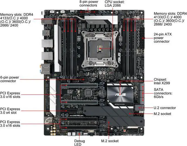 Alt view image 4 of 11 - ASUS WS X299 Pro/SE LGA 2066 Intel X299 USB 3.1 CEB Intel Motherboard
