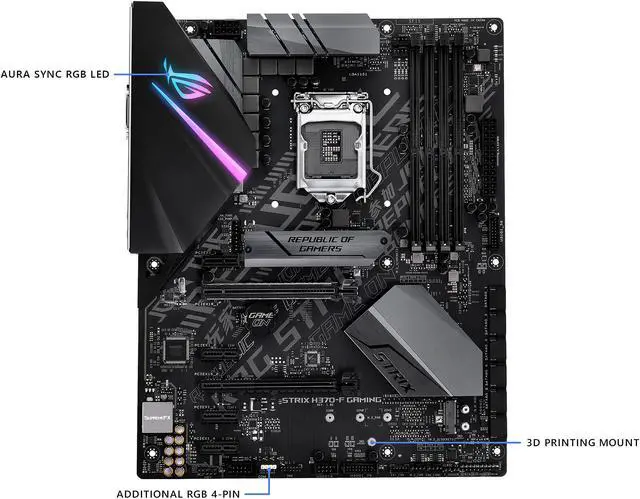 Alt view image 3 of 7 - ASUS ROG Strix H370-F Gaming LGA1151 (300 Series) DDR4 DP HDMI DVI M.2 ATX Motherboard with USB 3.1 Gen2