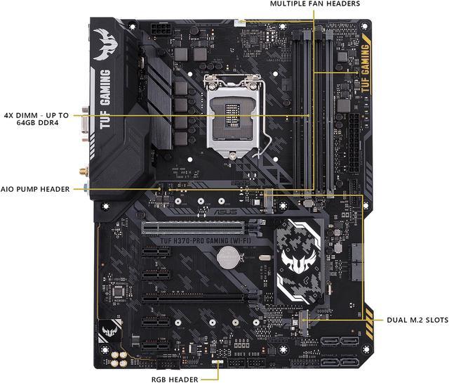 Alt view image 2 of 7 - ASUS TUF H370-Pro Gaming (WI-FI) LGA 1151 (300 Series) Intel H370 HDMI USB 3.1 ATX Intel Motherboard