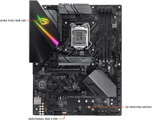 Alt view image 3 of 7 - ASUS ROG STRIX B360-F GAMING LGA1151 (300 Series) DDR4 DP HDMI DVI M.2 ATX Motherboard