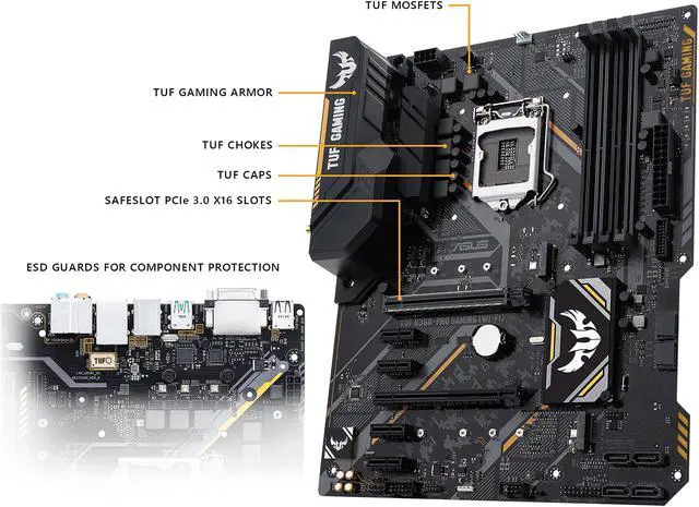 Alt view image 3 of 6 - ASUS TUF B360-Pro Gaming (Wi-Fi) LGA1151 (300 Series) DDR4 HDMI VGA M.2 ATX Motherboard with 802.11 ac Wi-Fi