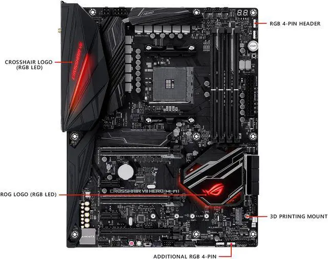 Alt view image 3 of 7 - ASUS ROG Crosshair VII Hero (Wi-Fi) AM4 AMD X470 ATX AMD Motherboard