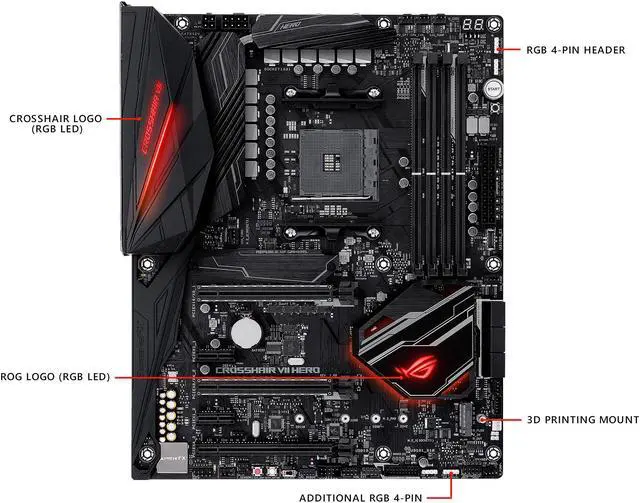 Alt view image 2 of 5 - ASUS ROG Crosshair VII Hero AM4 AMD X470 ATX AMD Motherboard