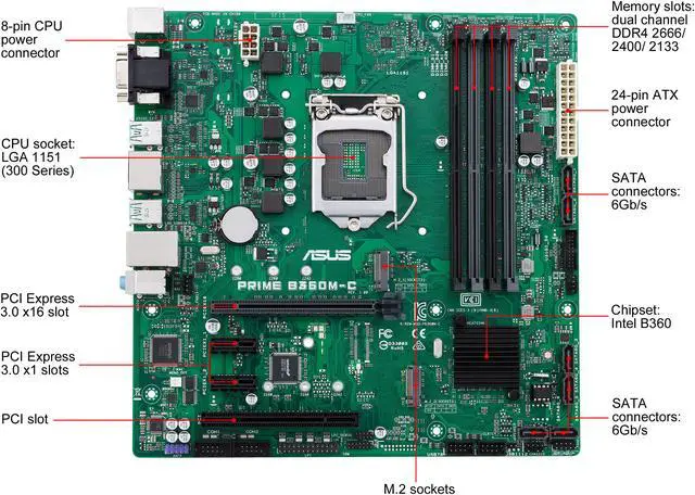 Alt view image 2 of 8 - ASUS PRIME B360M-C/CSM LGA 1151 (300 Series) Intel B360 Micro ATX Intel Motherboard