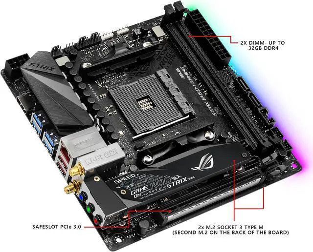 Alt view image 4 of 7 - ASUS ROG STRIX B450-I GAMING AM4 AMD B450 USB 3.1 HDMI Mini ITX AMD Motherboard