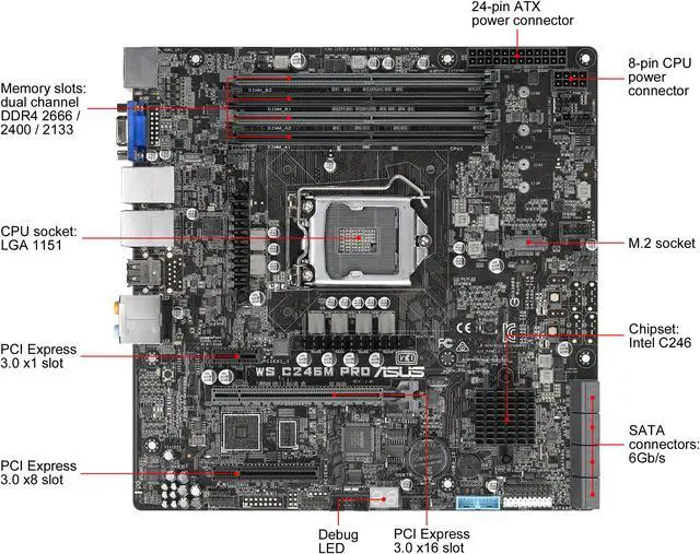 Alt view image 2 of 10 - ASUS WS C246M PRO uATX Server Motherboard LGA 1151 Intel C246 Chipset