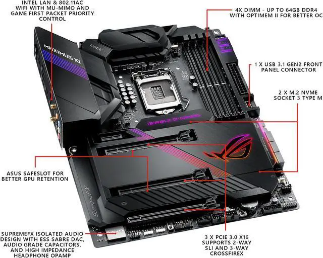 Alt view image 5 of 7 - ASUS ROG Maximus XI Code Z390 Gaming Motherboard LGA1151 (Intel 8th and 9th Gen) ATX DDR4 HDMI M.2 USB 3.1 Gen2 Onboard 802.11 ac Wi-Fi
