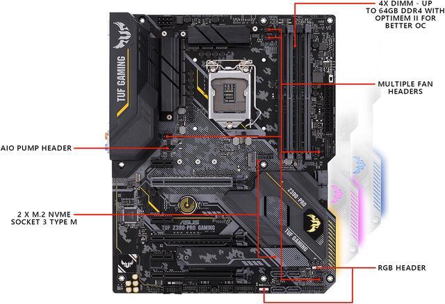 Alt view image 3 of 8 - ASUS TUF Z390-Pro Gaming Motherboard LGA1151 (Intel 8th and 9th Gen) ATX DDR4 HDMI M.2 USB 3.1 Gen2 Gigabit LAN