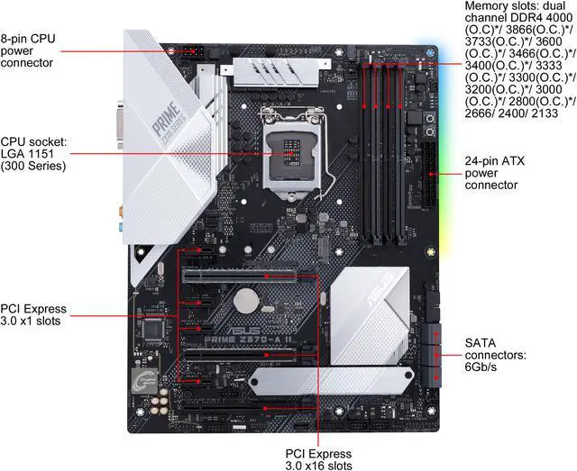 Alt view image 6 of 6 - ASUS PRIME Z370-A II LGA 1151 (300 Series) Intel Z370 ATX Intel Motherboard