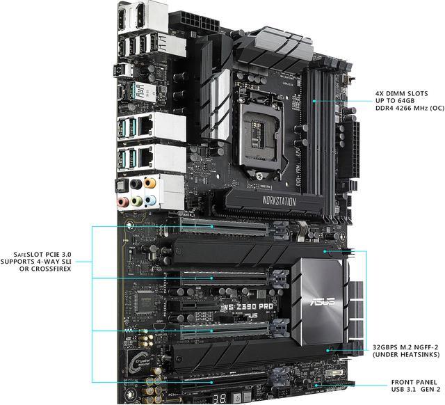 Alt view image 3 of 5 - ASUS WS Z390 PRO LGA 1151 (300 Series) Intel Z390 HDMI USB 3.1 ATX Intel Motherboard